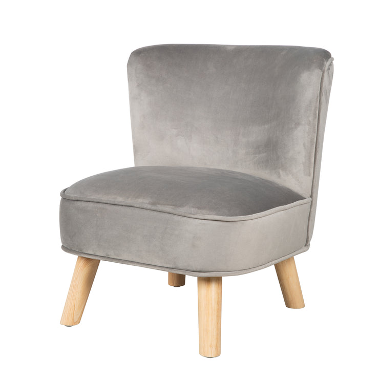 Children's armchair 'Lil Sofa', comfortable armchair with sturdy wooden feet and gray velvet