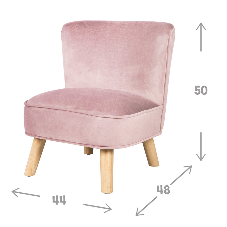 Children's armchair 'Lil Sofa', comfortable armchair with sturdy wooden feet and velvet in mauve