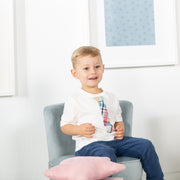 Poltrona per bambini "Lil Sofa", comoda poltrona con piedini stabili in legno e velluto sky/azzurro