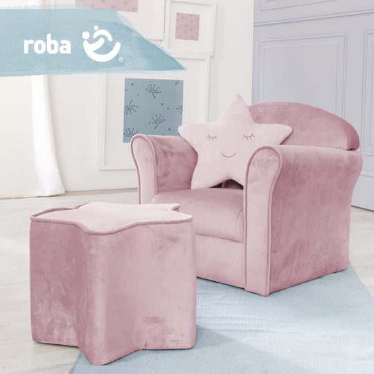 Fauteuil enfant 'Lil Sofa' avec accoudoirs - Mini-fauteuil confortable rembourré de velours - Rose