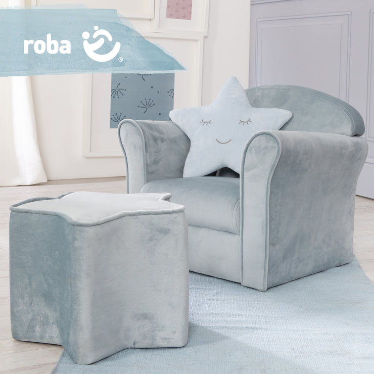 Fauteuil enfant "Lil Sofa" avec accoudoirs, mini-fauteuil confortable rembourré de velours bleu clair