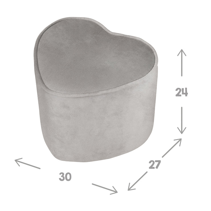 Children's stool in heart shape 'Lil Sofa', comfortable stool covered with grey velvet fabric, Pouf