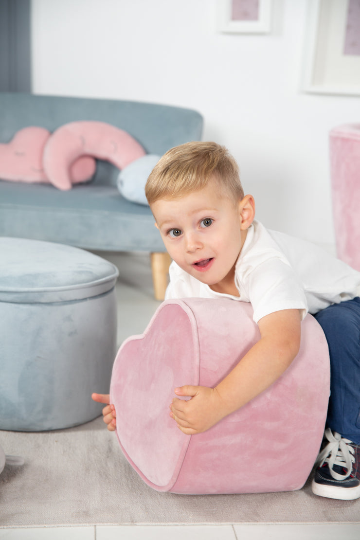 Taburete infantil en forma de corazón 'Lil Sofa', cómodo taburete tapizado en terciopelo en malva, puf