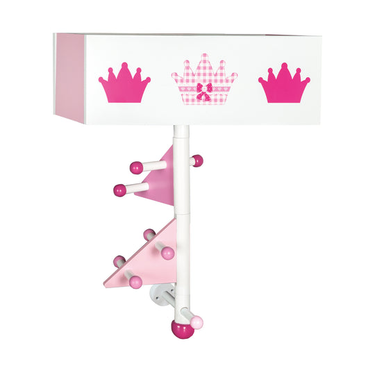 Porte-manteau 'Couronne' en bois - 9 crochets et 2 compartiments - laqué rose / imprimé