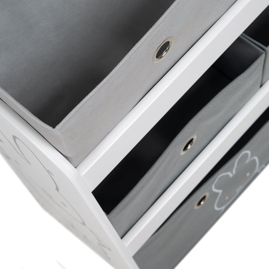 Spielregal 'miffy®', Spielzeugregal mit 5 Stoffboxen, Aufbewahrungsregal, für Jungen und Mädchen