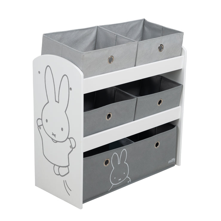 Juega estante 'miffy', estante de juguete con 5 cajas de tela, estante de almacenamiento, para niños y niñas