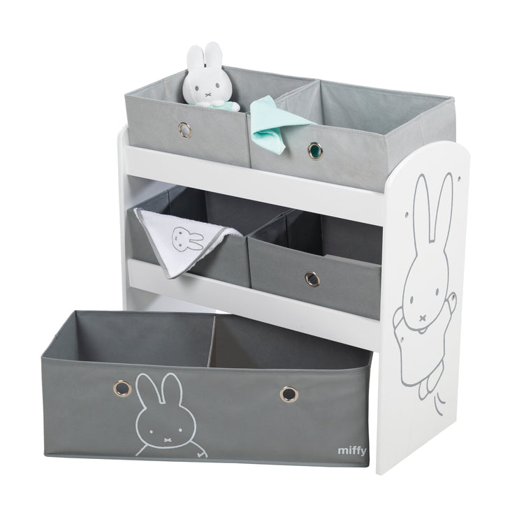 Juega estante 'miffy', estante de juguete con 5 cajas de tela, estante de almacenamiento, para niños y niñas