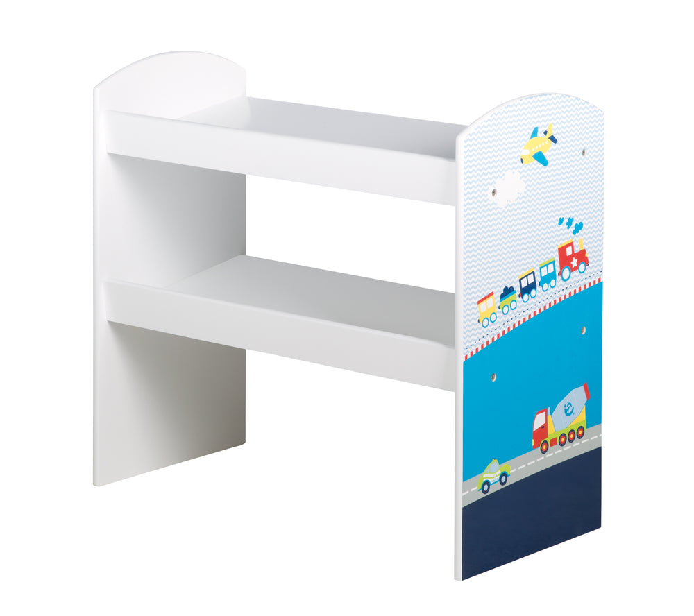 Etagère de jeu 'Pilote de course', étagère de rangement, avec 5 boîtes en tissu, bleu voiture