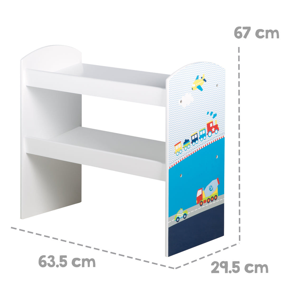 Spielregal 'Rennfahrer', Spielzeug- & Aufbewahrungs-Regal, inkl. 5 Stoffboxen, Auto blau