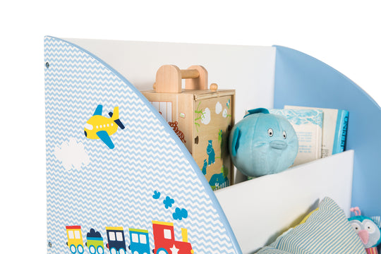 Kinderregal 'Rennfahrer', Spielregal fahrbar & drehbar mit Rollen, blau