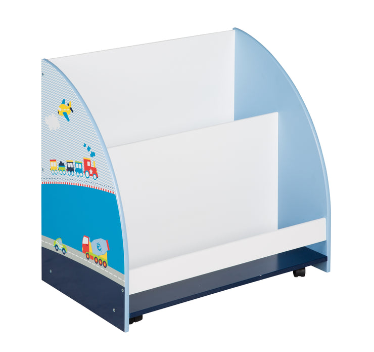 Children's shelf 'Racing driver', play shelf mobile & rotatable with castors, blue