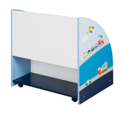 Children's shelf 'Racing driver', play shelf mobile & rotatable with castors, blue