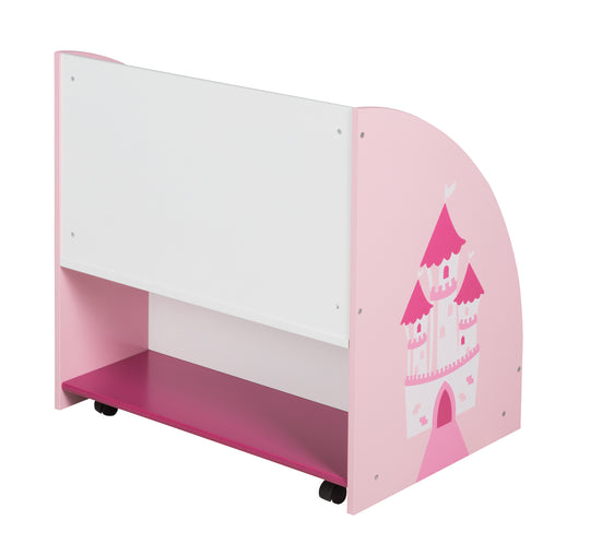 Kinderregal 'Krone', Spielregal fahrbar & drehbar mit Rollen, rosa / weiß