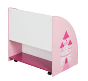 Scaffale per bambini "Krone", scaffale giocattolo mobile e girevole con rotelle, rosa / bianco