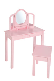 Mesa de maquillaje y aderezo, aderezo / tocador para niños con espejo de maquillaje y taburete, rosa