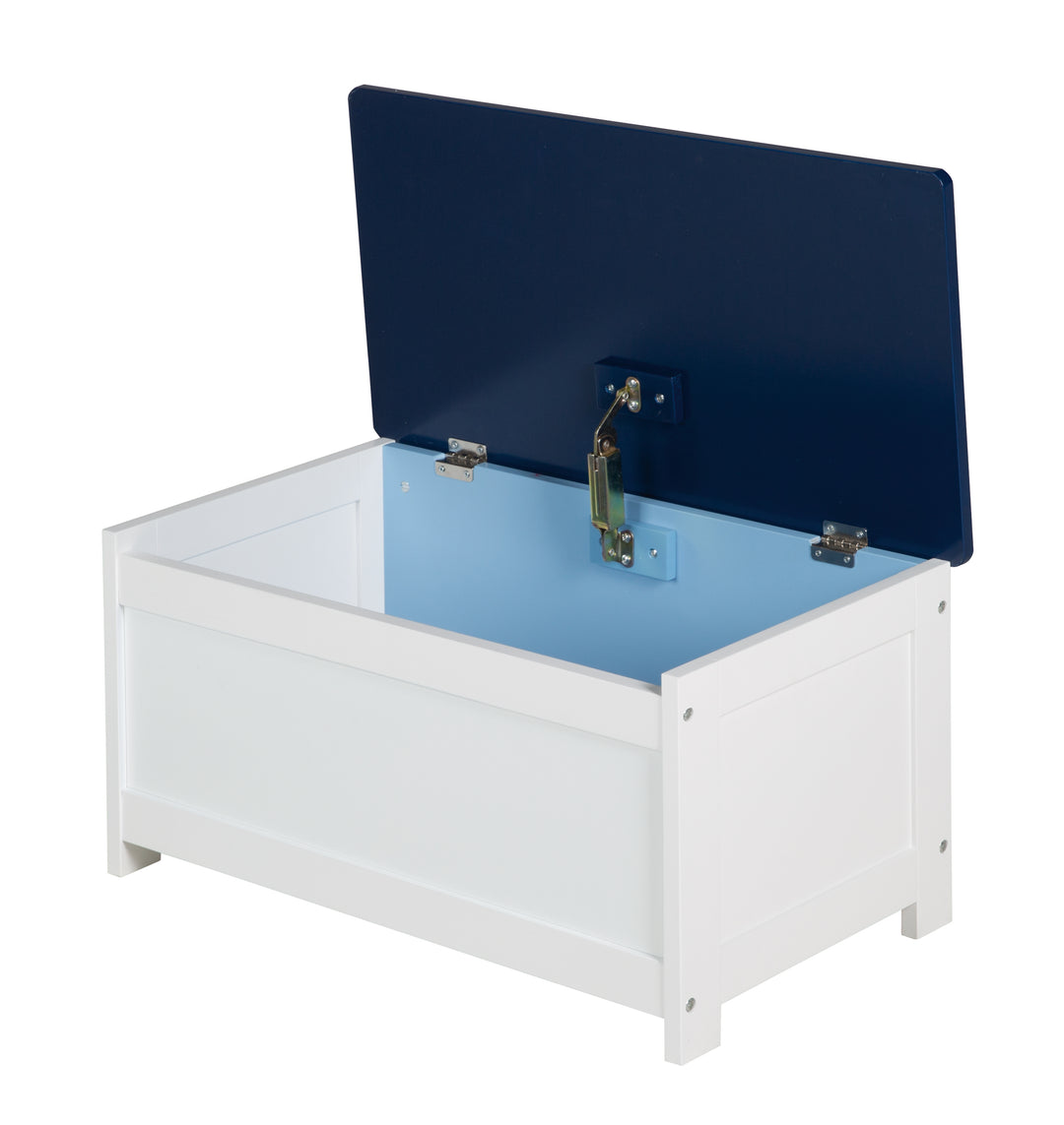Coffre de jouet 'Pilote de course', siège et banquette de rangement, banc coffre bleu