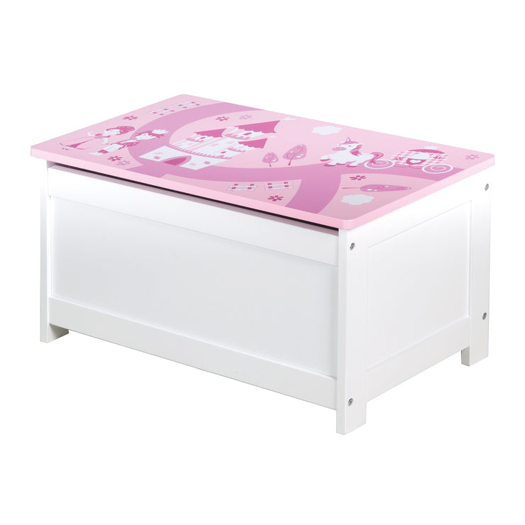 Baúl de juguetes 'Krone', cofre de asiento y almacenamiento para la habitación de los niños, banco de pecho rosa / rosa
