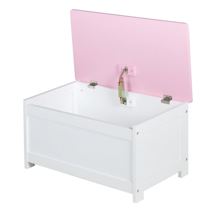 Baúl de juguetes 'Krone', cofre de asiento y almacenamiento para la habitación de los niños, banco de pecho rosa / rosa