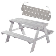 Grupo de asientos para niños 'Outdoor +', juego de asientos resistentes a la intemperie 'Picnick para 4', de madera maciza, gris