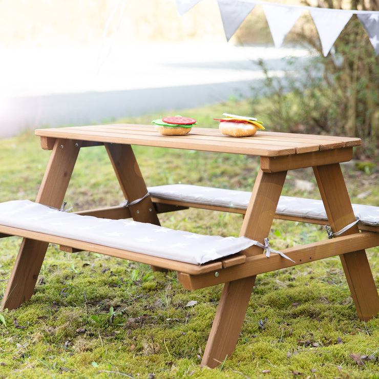 Grupo de asientos para niños 'Outdoor +', resistente a la intemperie 'Picknick for 4', madera maciza, óptica de teca
