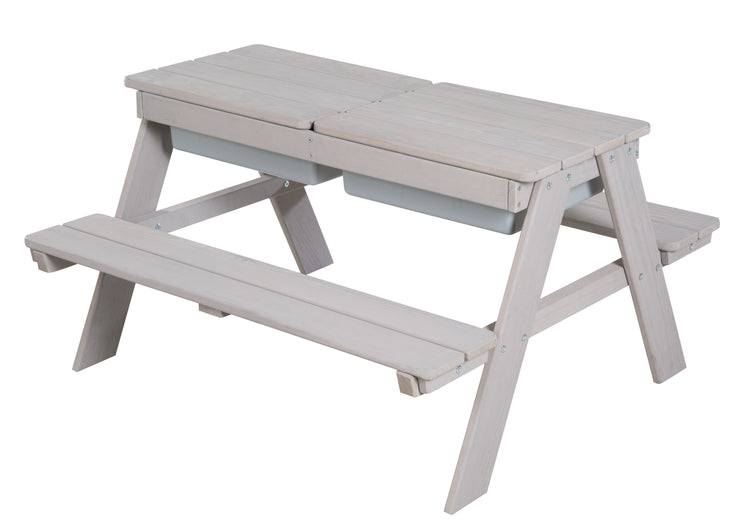 Structure de sièges pour enfant "Play' avec bac de jeu, bois massif résistant aux intempéries, gris