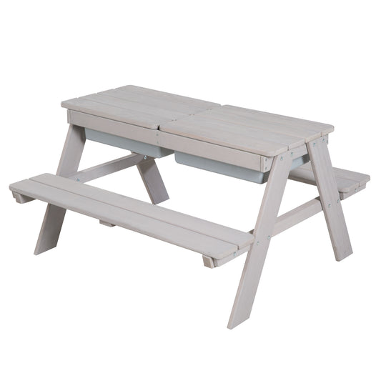 Table de pique-nique pour enfants avec bac de jeu - Bois massif - Résistant aux intempéries - Gris