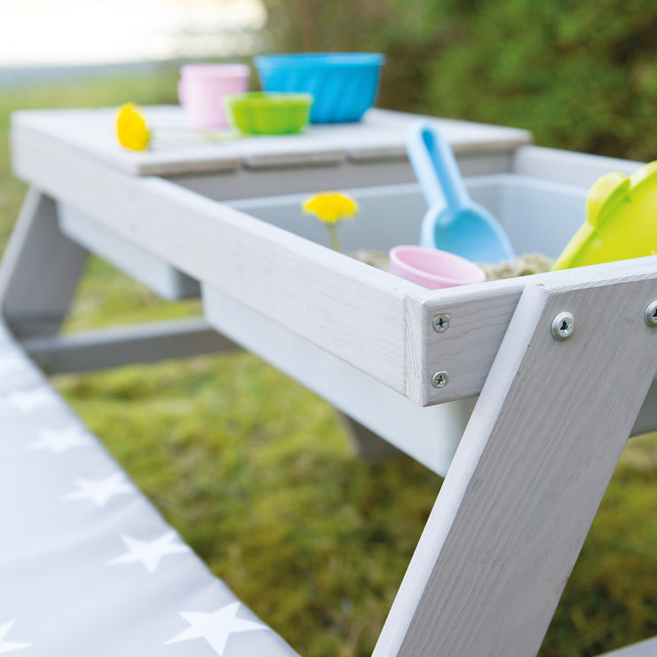 Structure de sièges pour enfant "Play' avec bac de jeu, bois massif résistant aux intempéries, gris