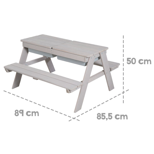 Table de pique-nique pour enfants avec bac de jeu - Bois massif - Résistant aux intempéries - Gris
