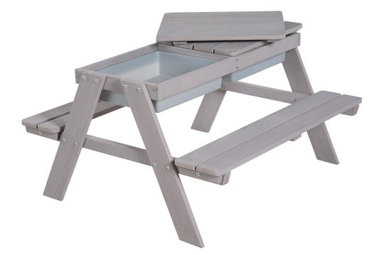 Table de pique-nique pour enfants avec bac de jeu - Bois massif - Résistant aux intempéries - Gris