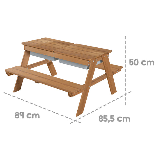 Table de pique-nique pour enfants avec bac de jeu - Bois massif - Résistant aux intempéries - Marron