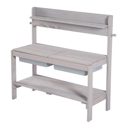 Mud Kitchen 'Outdoor+', Gray Stained with Removable Cover, Weatherproof Wood
