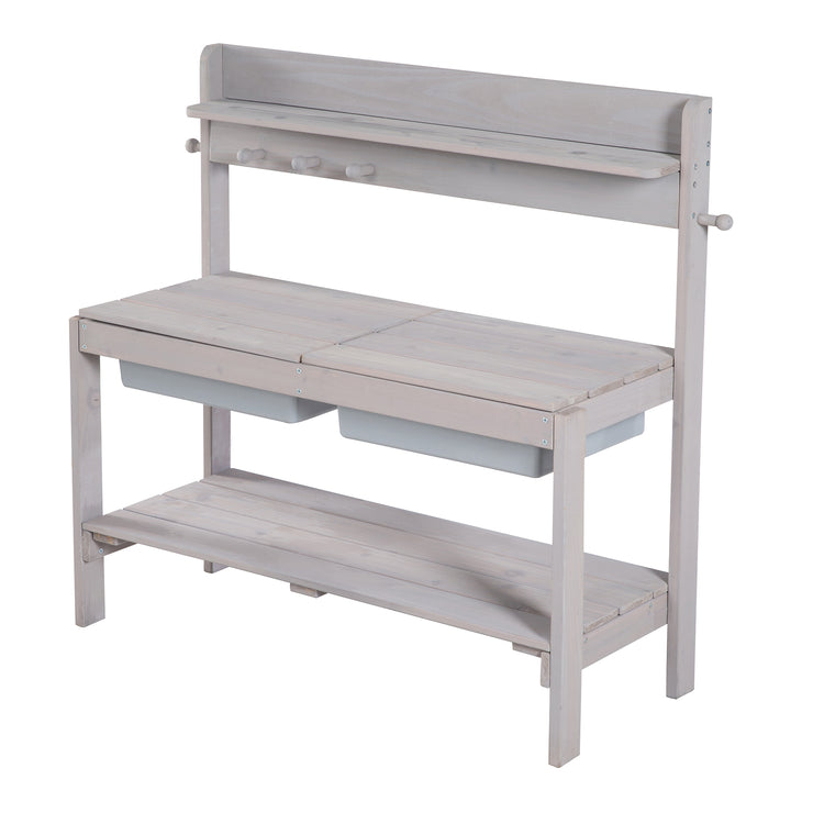 Outdoor Play Kitchen 'Outdoor +' - glazed gray with removable cover, weatherproof wood