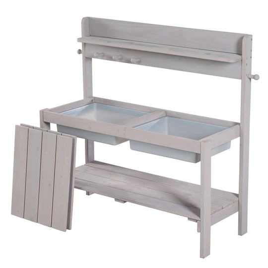 Mud Kitchen 'Outdoor+', Gray Stained with Removable Cover, Weatherproof Wood