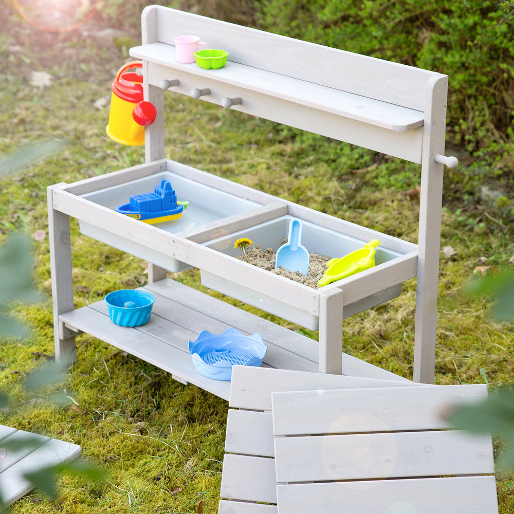 Cucina in fango 'Outdoor+', cucina per bambini 'FUN' con copertura staccabile, legno resistente alle intemperie