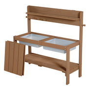 Outdoor Play Kitchen 'Outdoor +' - teak colored with removable cover, weatherproof wood