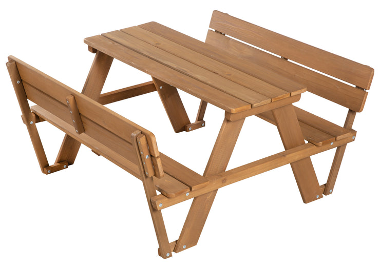 Grupo de asientos para niños 'Outdoor +', con 2 bancos, 1 mesa 'Picnic para 4', de madera maciza, resistente a la intemperie