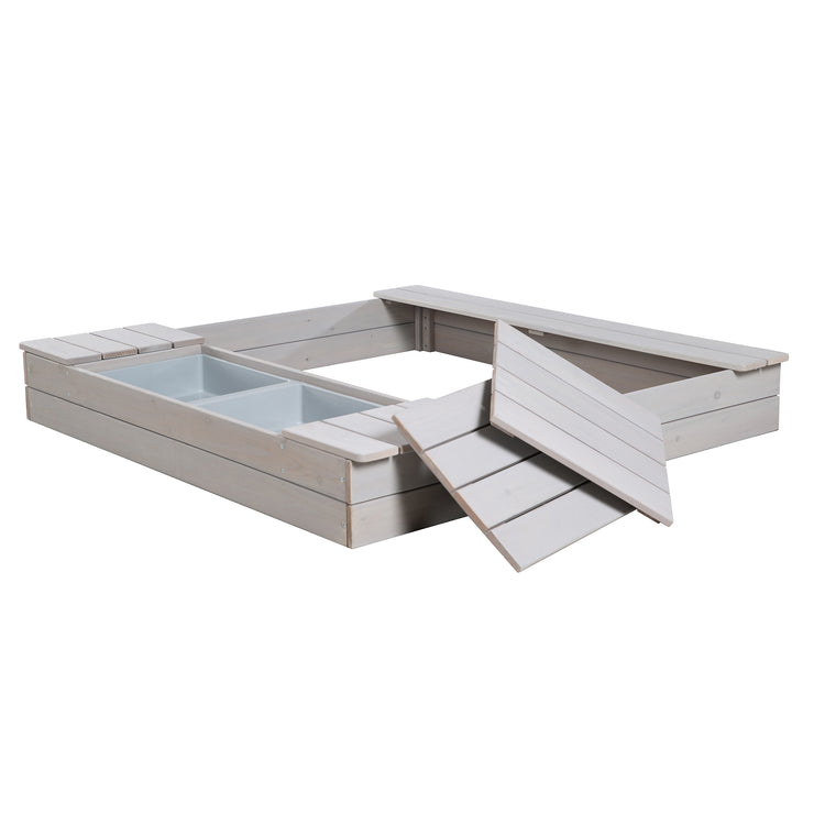Sandpit 'Outdoor +' with 2 play tubs, wooden sandpit made of weatherproof solid wood, glazed gray