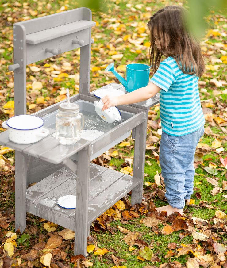 Outdoor Play Kitchen 'Midi' - children's kitchen for water & sand, weatherproof, solid wood gray