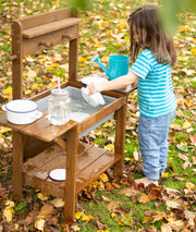 Matschküche 'Midi' - Kinder-Gartenküche für Wasser & Sand, wetterfestes Massivholz teakfarben