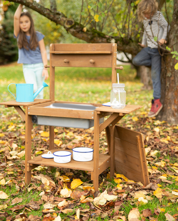 Outdoor Play Kitchen 'Midi' - children's kitchen for water & sand, weatherproof, solid wood teak