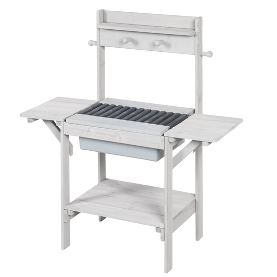 Outdoor Mud Kitchen 'BBQ', Weather-Resistant Garden Kitchen for Water & Sand, Grey Wood