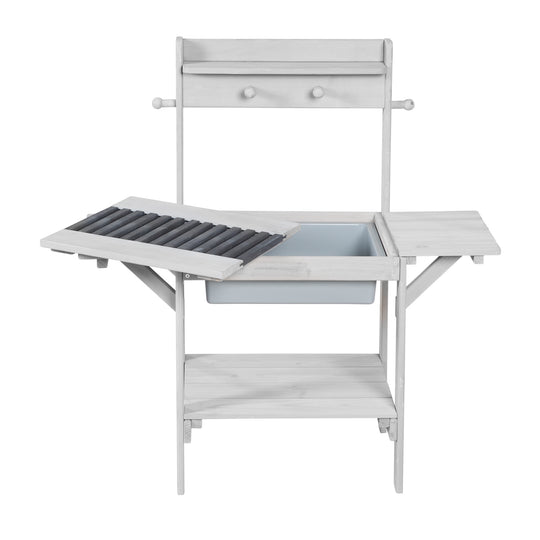 Outdoor Mud Kitchen 'BBQ', Weather-Resistant Garden Kitchen for Water & Sand, Grey Wood