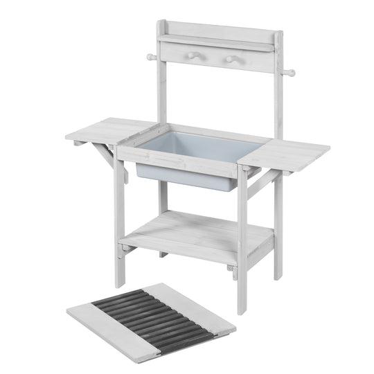 Outdoor Mud Kitchen 'BBQ', Weather-Resistant Garden Kitchen for Water & Sand, Grey Wood