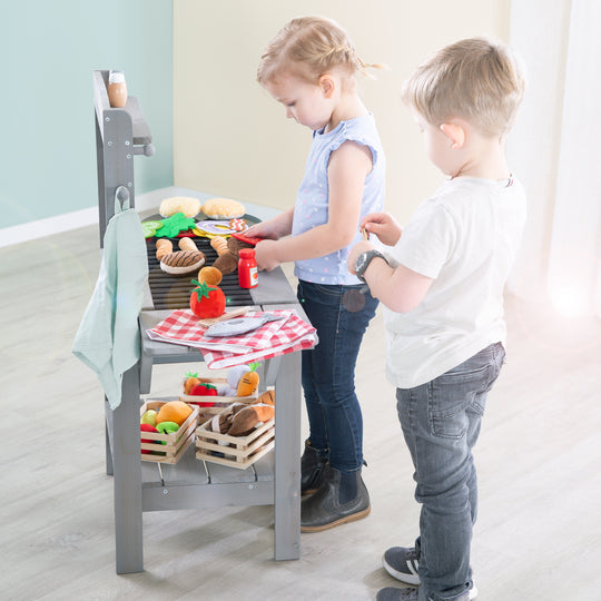 Outdoor Mud Kitchen 'BBQ', Weather-Resistant Garden Kitchen for Water & Sand, Grey Wood