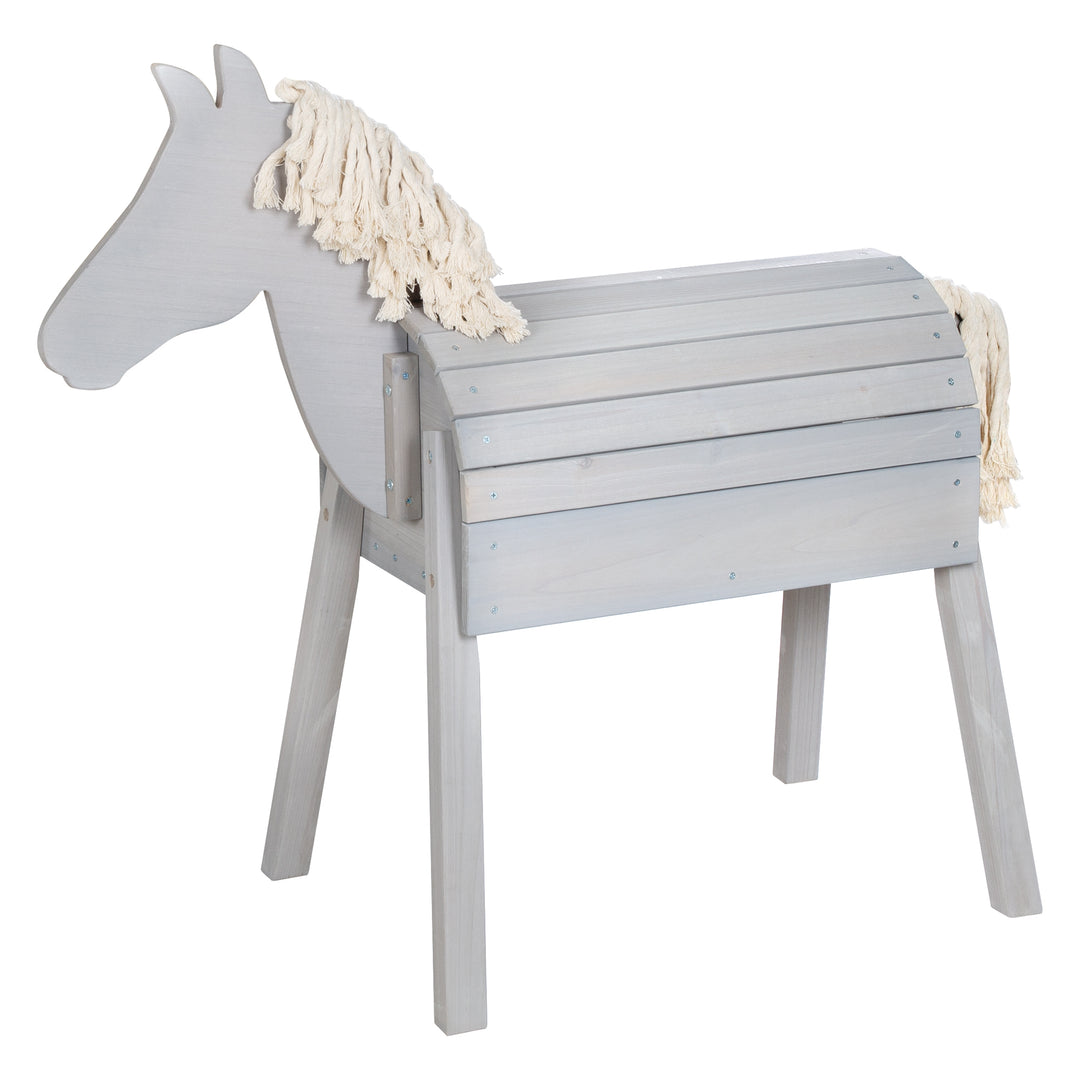 Caballito de madera para jugar y hacer volteo - Con crin y cola - Madera maciza gris teñida