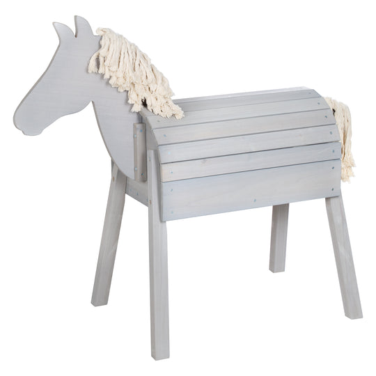 Caballito de madera para jugar y hacer volteo - Con crin y cola - Madera maciza gris teñida