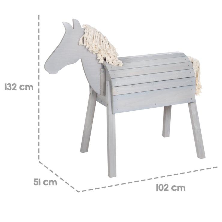 Cavallo da gioco per esterni - Con criniera e coda - Legno massiccio smaltato grigio