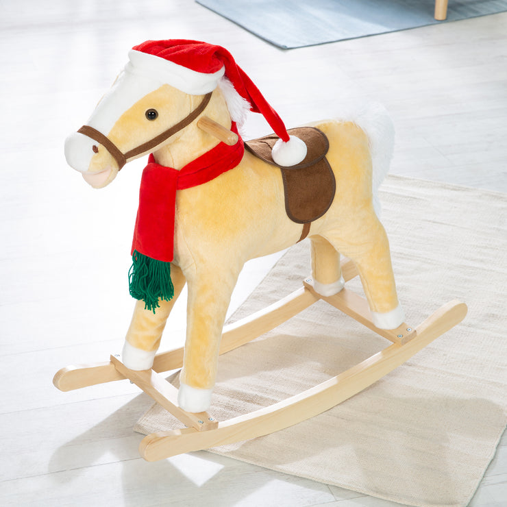Caballo balancín, con gorro y bufanda de Papá Noel, acolchado, montura, sonido, a partir de 24 meses