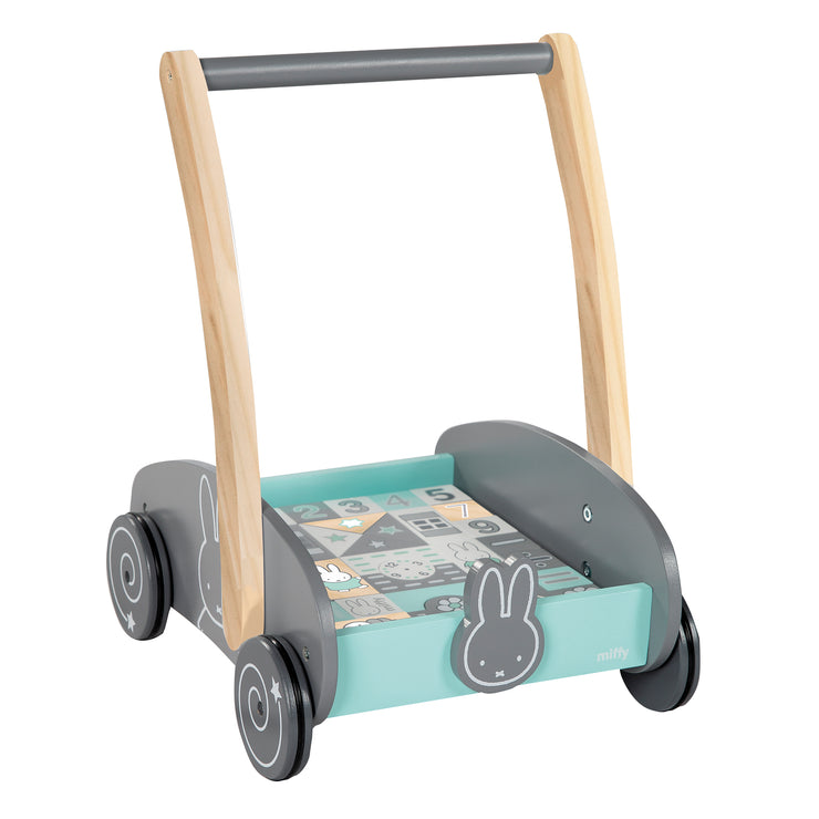 'Miffy®' push cart with 35-piece set of building blocks, natural wood & lacquered, handle height: 45cm