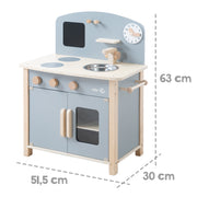 Play kitchen grey/natural, toy kitchen unit with 2 hot plates, sink, tap & accessories